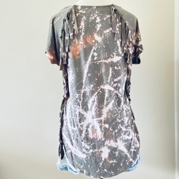 POL Green Custom Bleach Dye Fringe Short Sleeve - Picture 4 of 7
